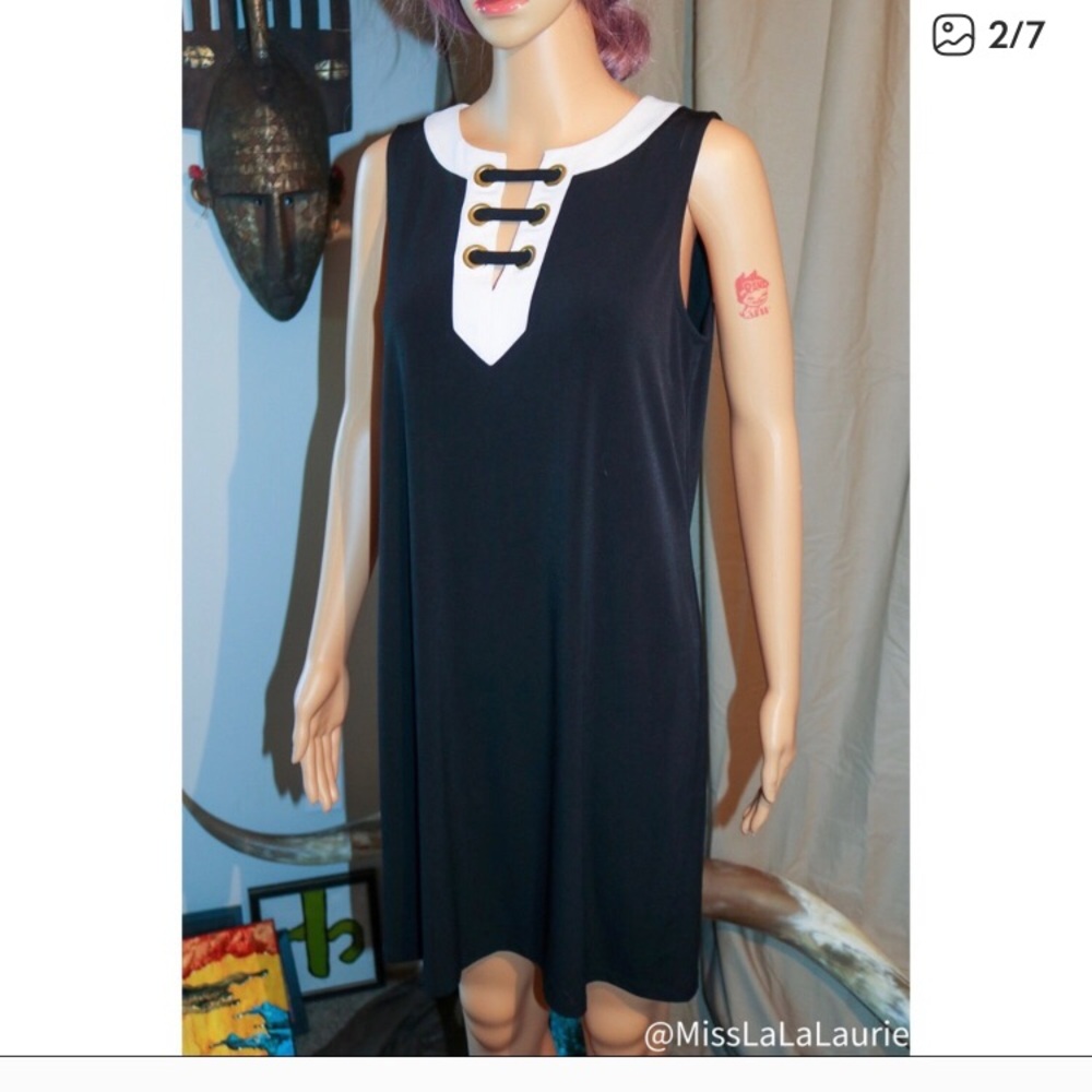 Michael Kors Black Sleeveless Mini Dress with White Contrast Yoke
